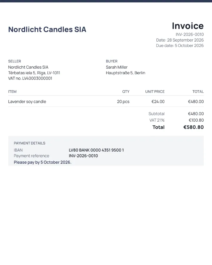 The invoice PDF with payment details.
