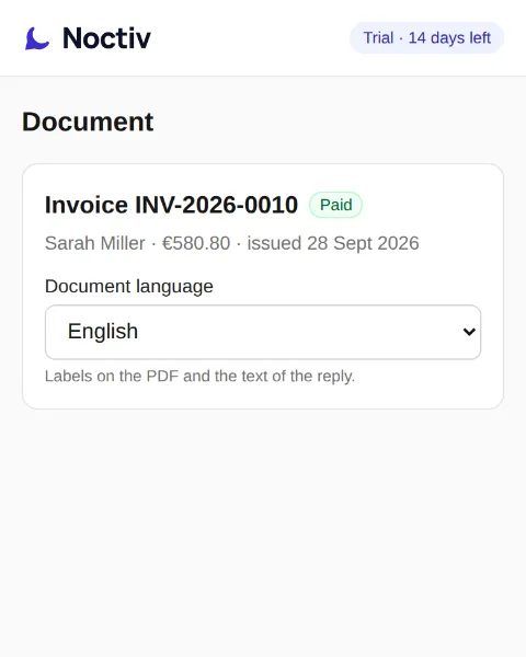 The invoice in the app, marked Paid.